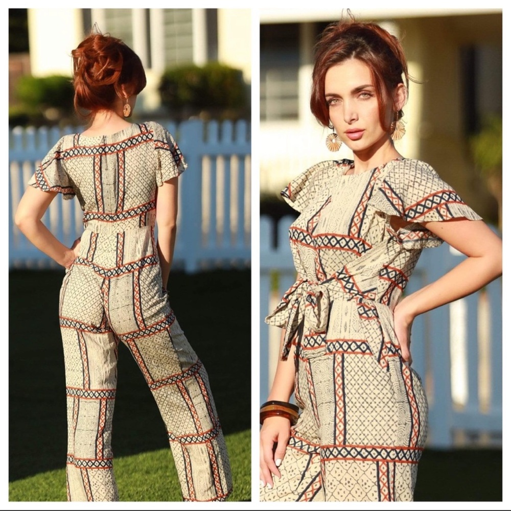Eva Franco Letizia Waist Tie Aztec Geometric Jumpsuit - Picture 4 of 16